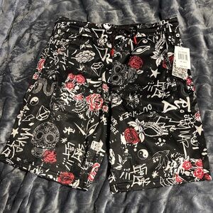 Black Graphic Athletic Shorts